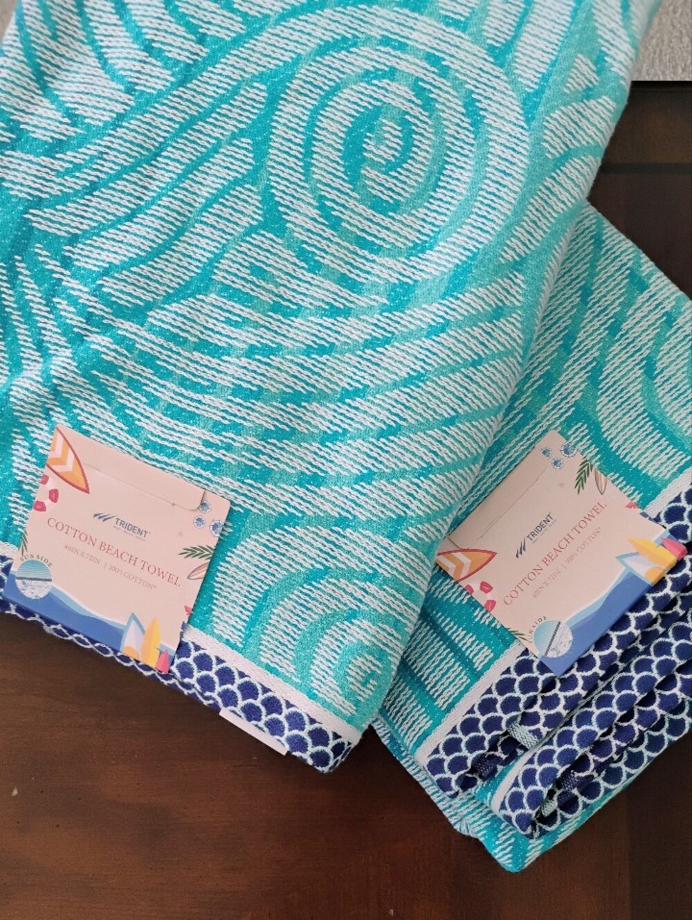 Pair Trident Turtle Tide Reversible Fouta Beach Towel 100% Cotton Sun Sand 40x72